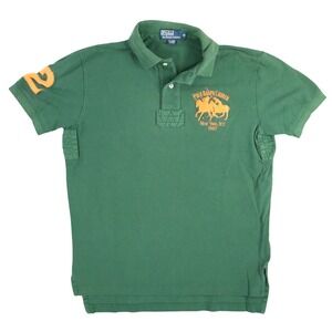 Polo Ralph Lauren Crest Polo Mens M Green Solid Y2K Cotton Pique Big Pony Sport